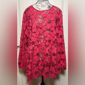 Lane Bryant Vibrant Pink Floral Lace Blouse